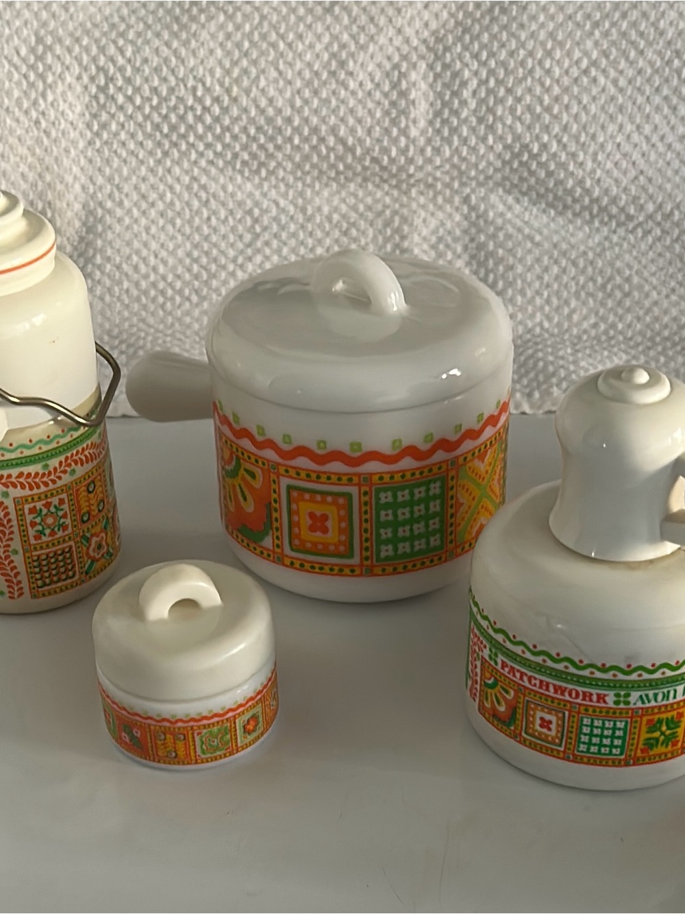 Avon White Jar with Orange Label and Cream Accents